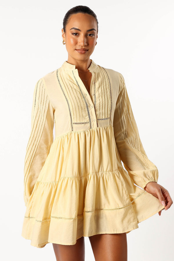 Petal and Pup USA DRESSES Denali Long Sleeve Mini Dress - Tan Yellow