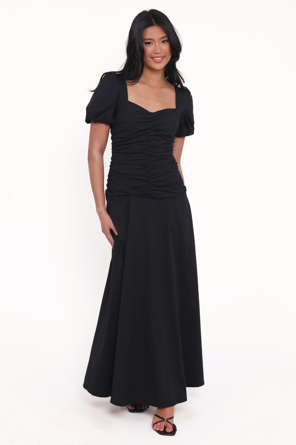 black midi dresses for women Saint + Sofia | Women's Orla Sleeveless Dress | | Zipper back Denver Midi Dress - Black