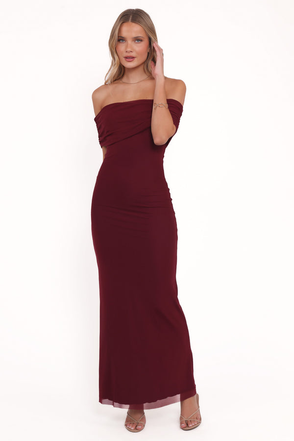 azura off the shoulder maxi dress burgundy Azura Off The Shoulder Maxi Dress | Red | Womens