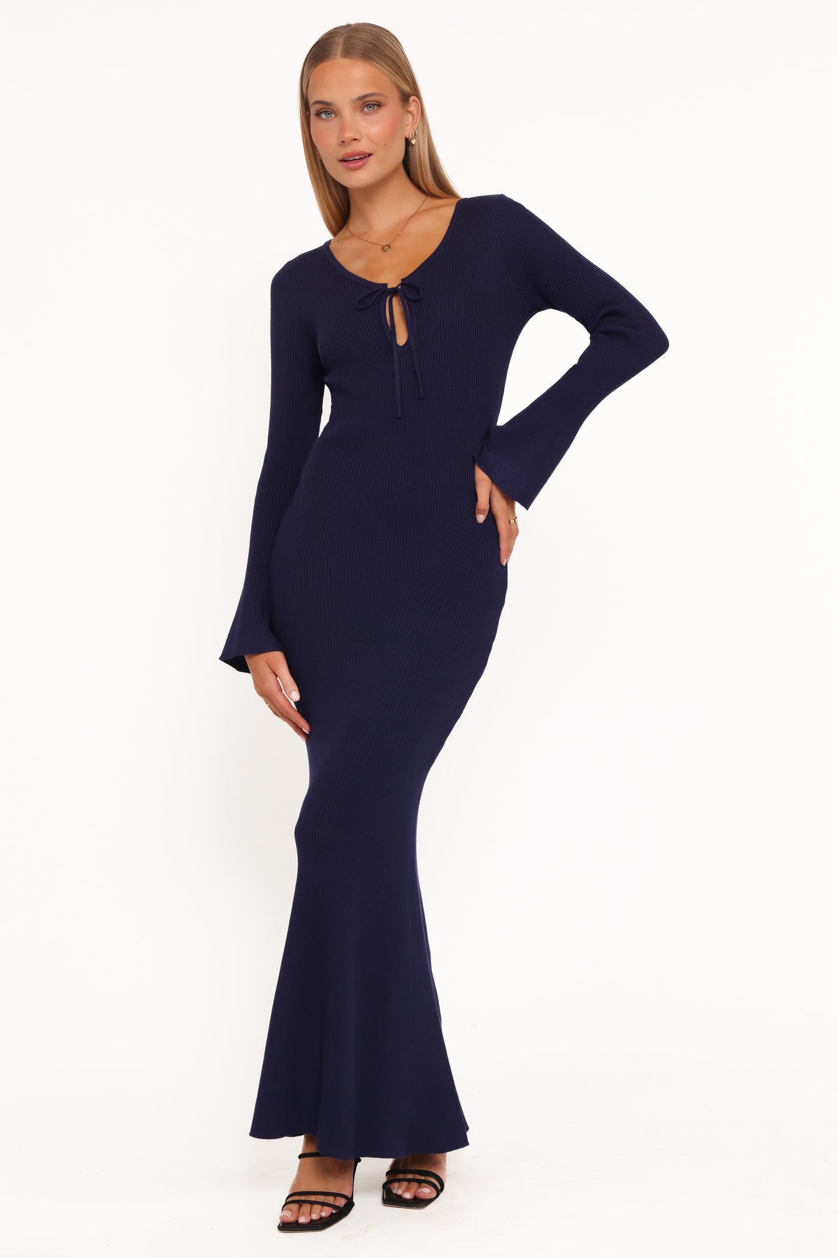 Petal and Pup USA DRESSES Desley Knit Long Sleeve Maxi Dress - Navy