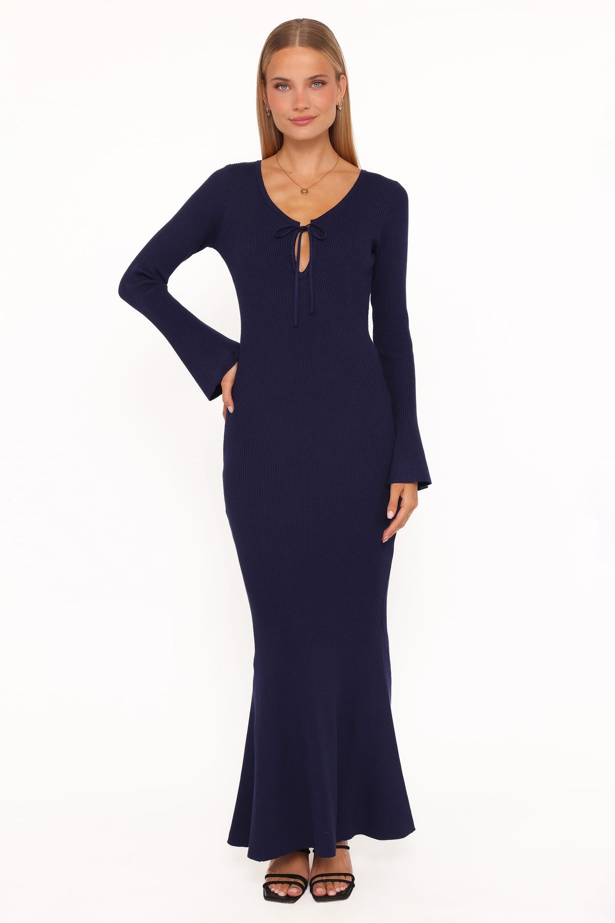 Petal and Pup USA DRESSES Desley Knit Long Sleeve Maxi Dress - Navy