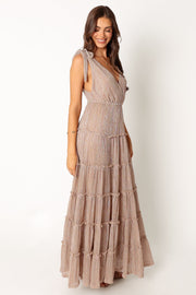 Petal and Pup USA DRESSES Devyn Tiered Maxi Dress - Rose Gold Stripe
