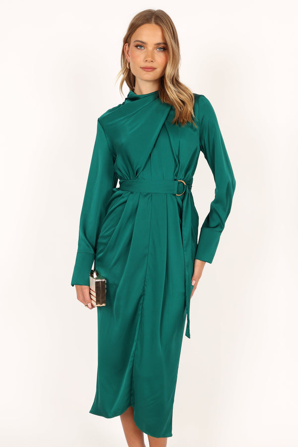 Petal and Pup USA DRESSES Dionne Long Sleeve Midi Dress - Emerald