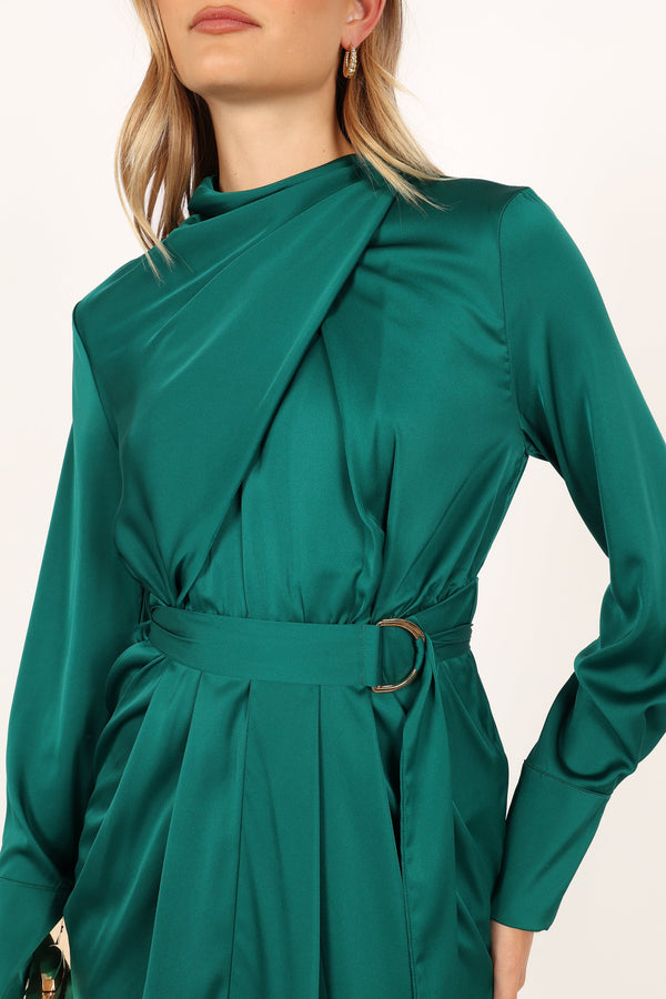 Petal and Pup USA DRESSES Dionne Long Sleeve Midi Dress - Emerald