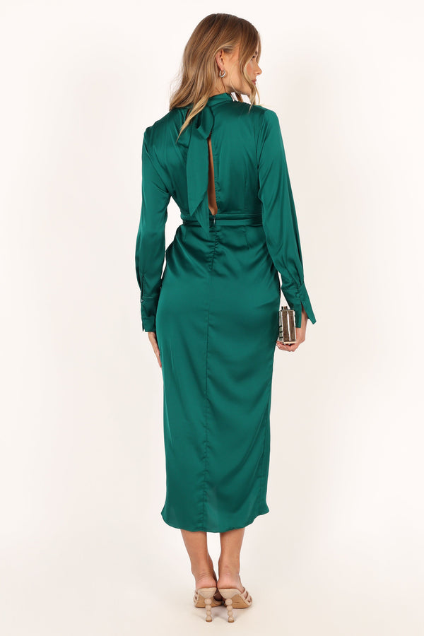 Petal and Pup USA DRESSES Dionne Long Sleeve Midi Dress - Emerald