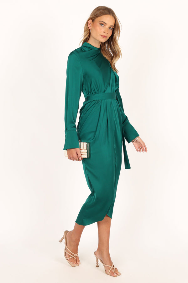 Petal and Pup USA DRESSES Dionne Long Sleeve Midi Dress - Emerald