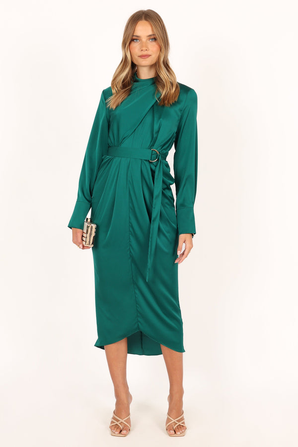 Petal and Pup USA DRESSES Dionne Long Sleeve Midi Dress - Emerald