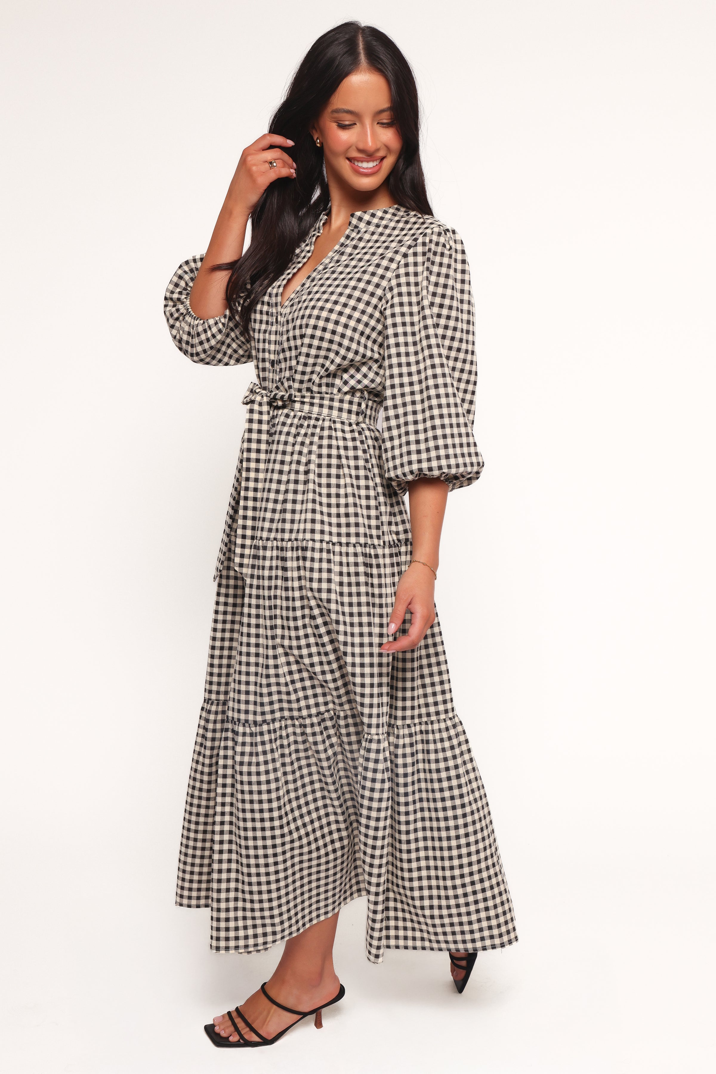 Petal and Pup USA DRESSES Dixon Maxi Dress - Black Cream Gingham