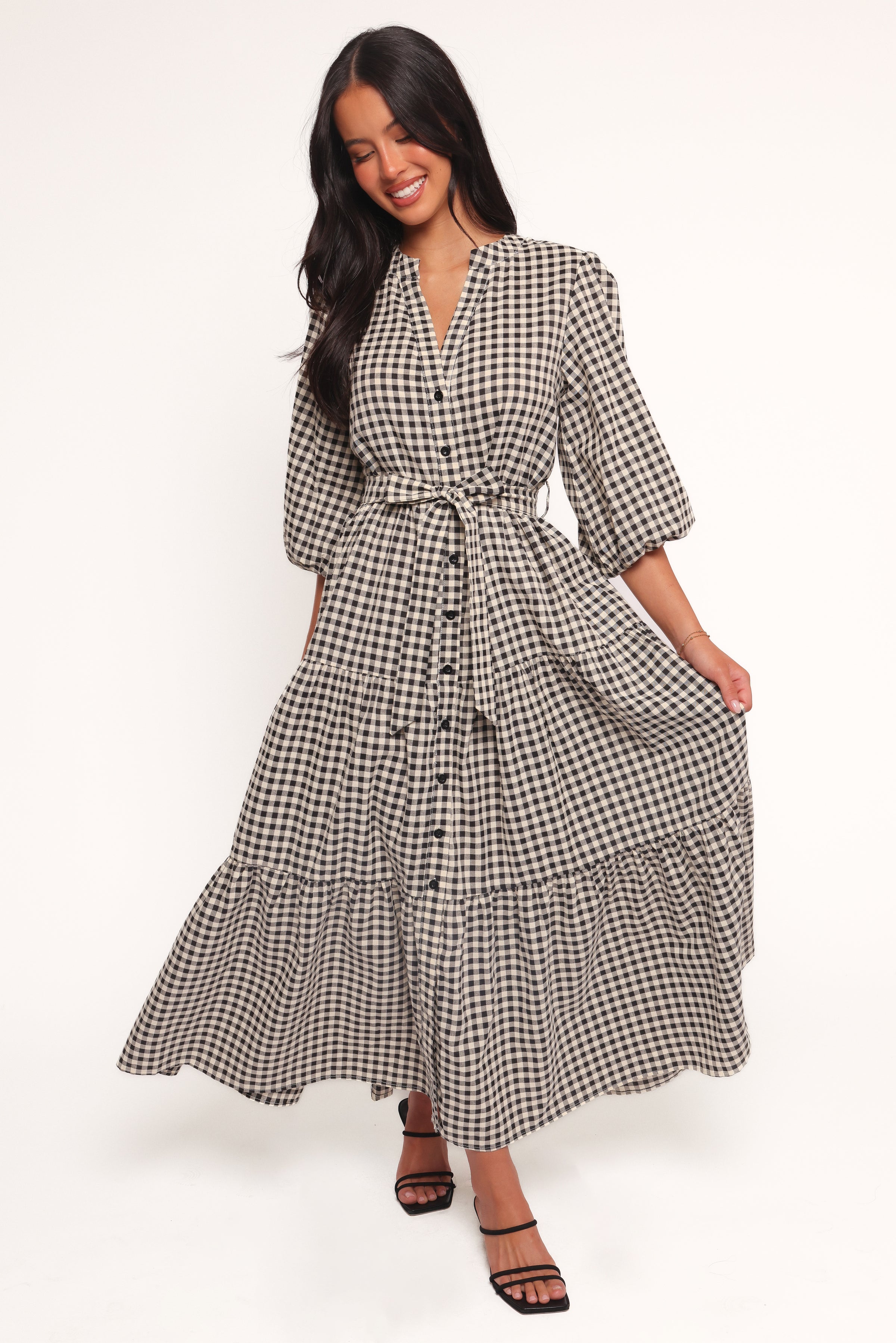 Petal and Pup USA DRESSES Dixon Maxi Dress - Black Cream Gingham