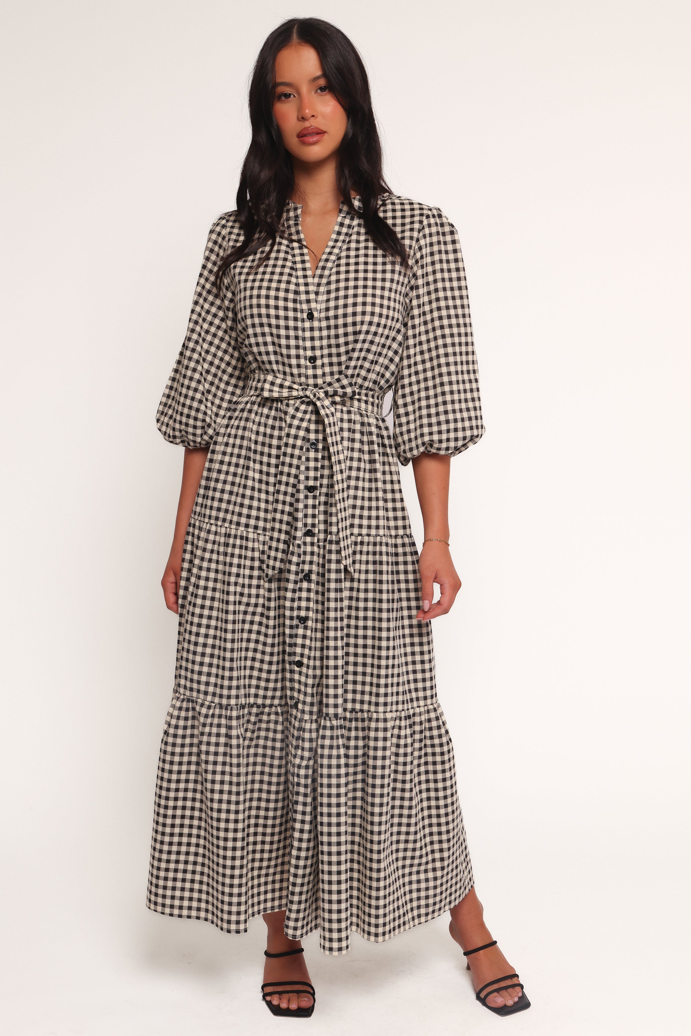 Petal and Pup USA DRESSES Dixon Maxi Dress - Black Cream Gingham