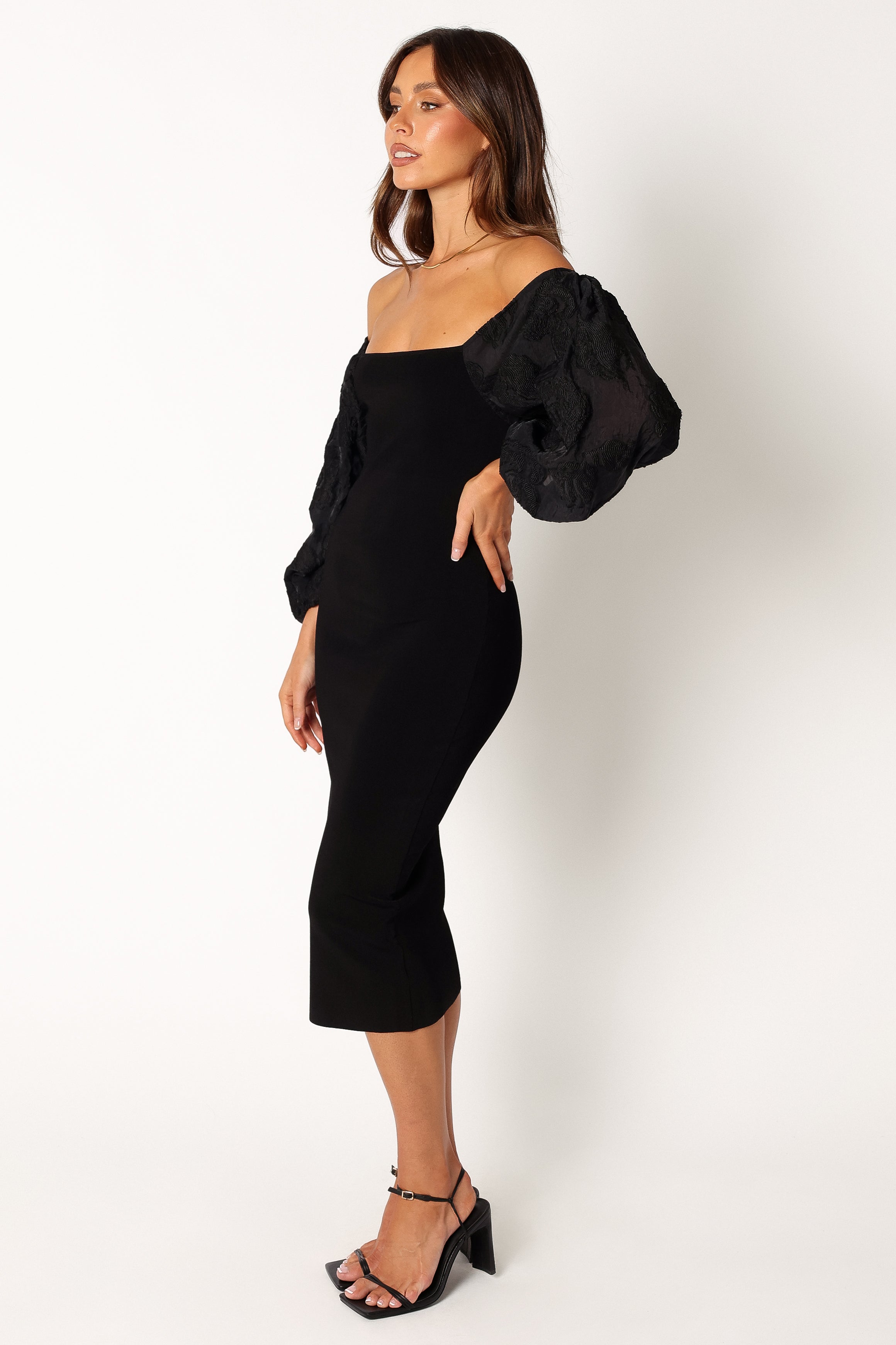 Petal and Pup USA DRESSES Dolly Puff Sleeve Midi Dress - Black