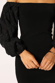 Petal and Pup USA DRESSES Dolly Puff Sleeve Midi Dress - Black