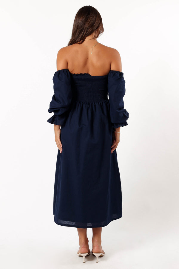 Petal and Pup USA DRESSES Domenica Shirred Long Sleeve Dress - Navy