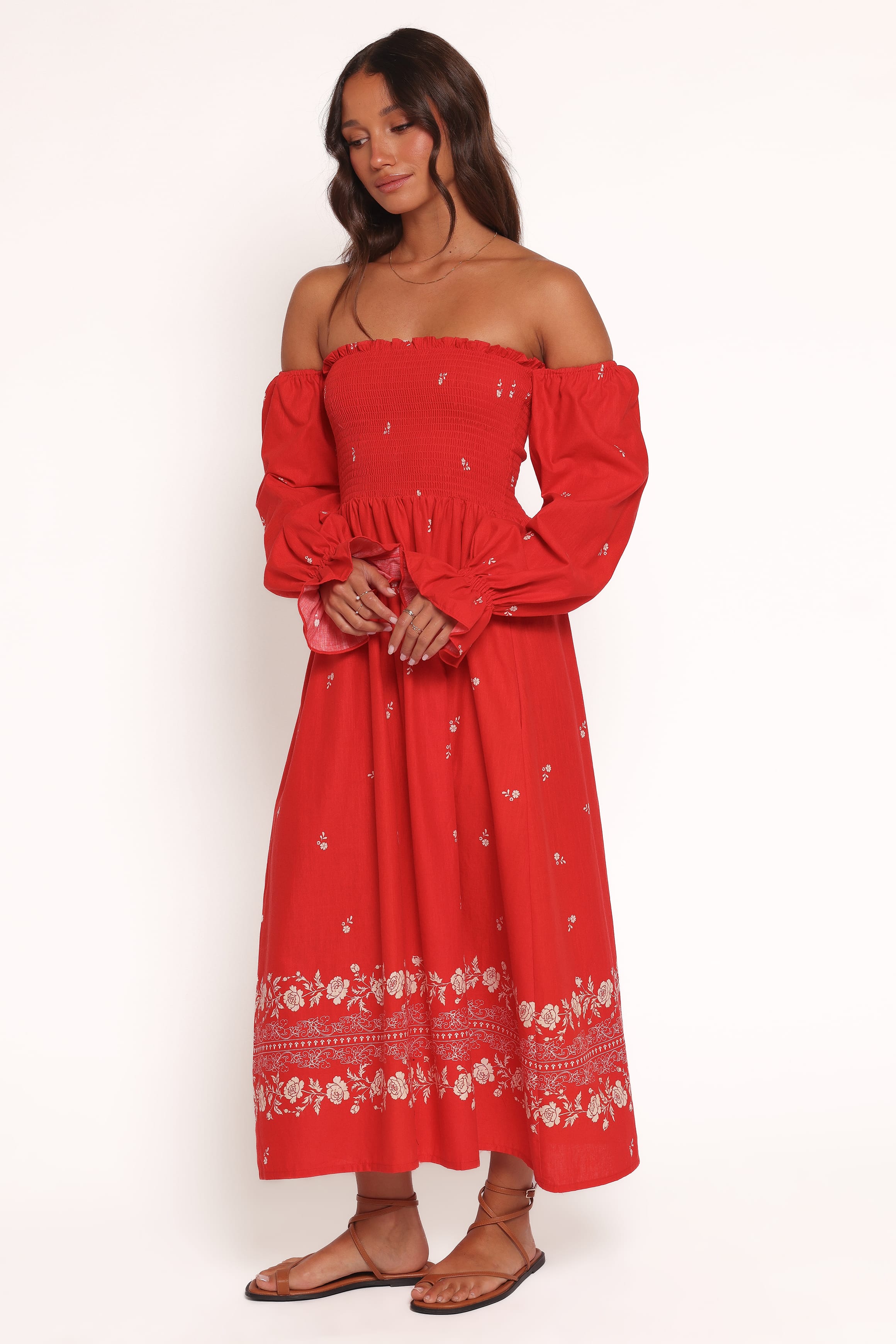 Petal and Pup Women's Domenica Shirred Long Sleeve Midi Dress Petal and Pup Women's Domenica Shirred Long Sleeve Midi Dress