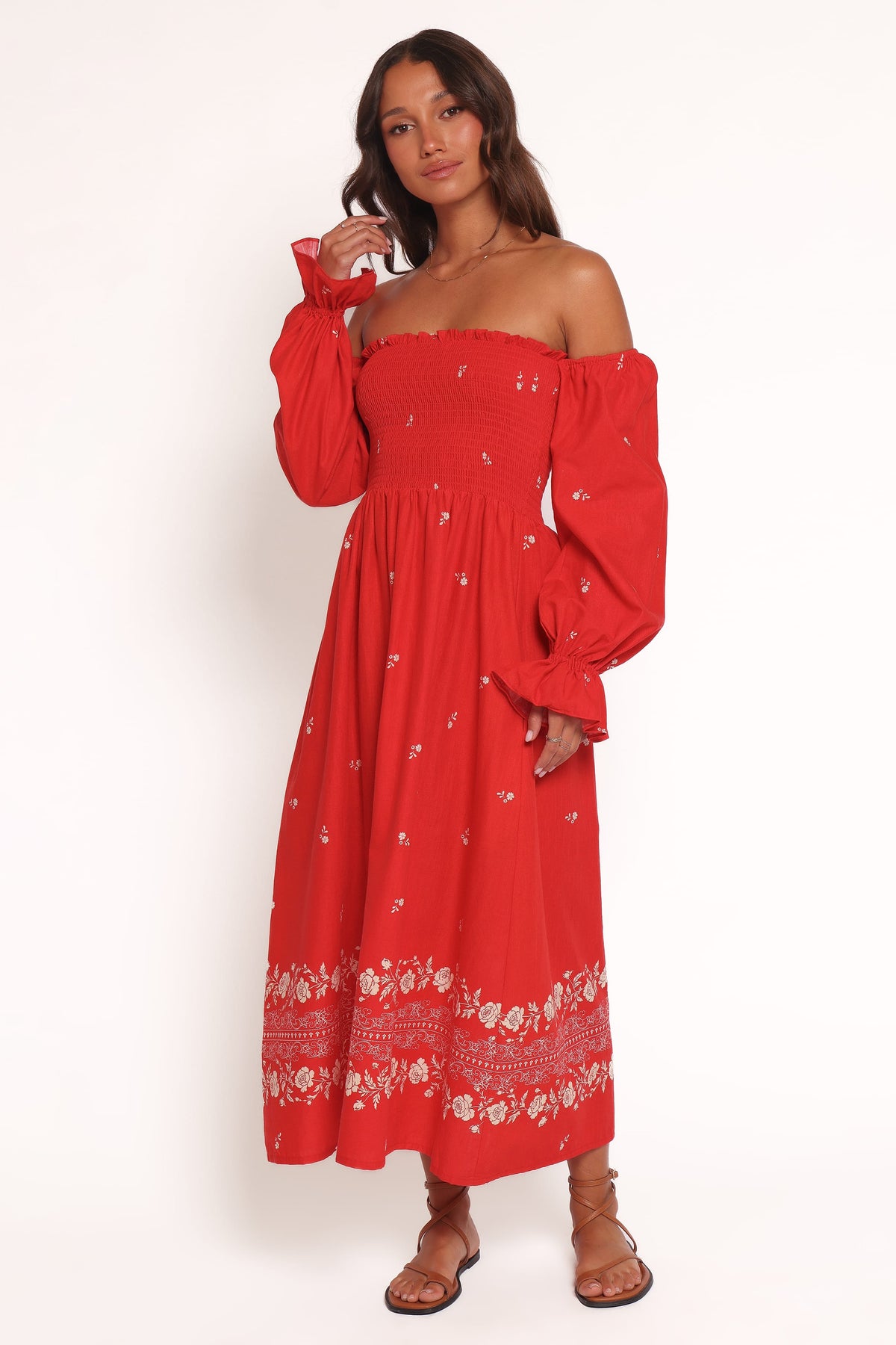 Petal and Pup Women's Domenica Shirred Long Sleeve Midi Dress Petal and Pup Women's Domenica Shirred Long Sleeve Midi Dress