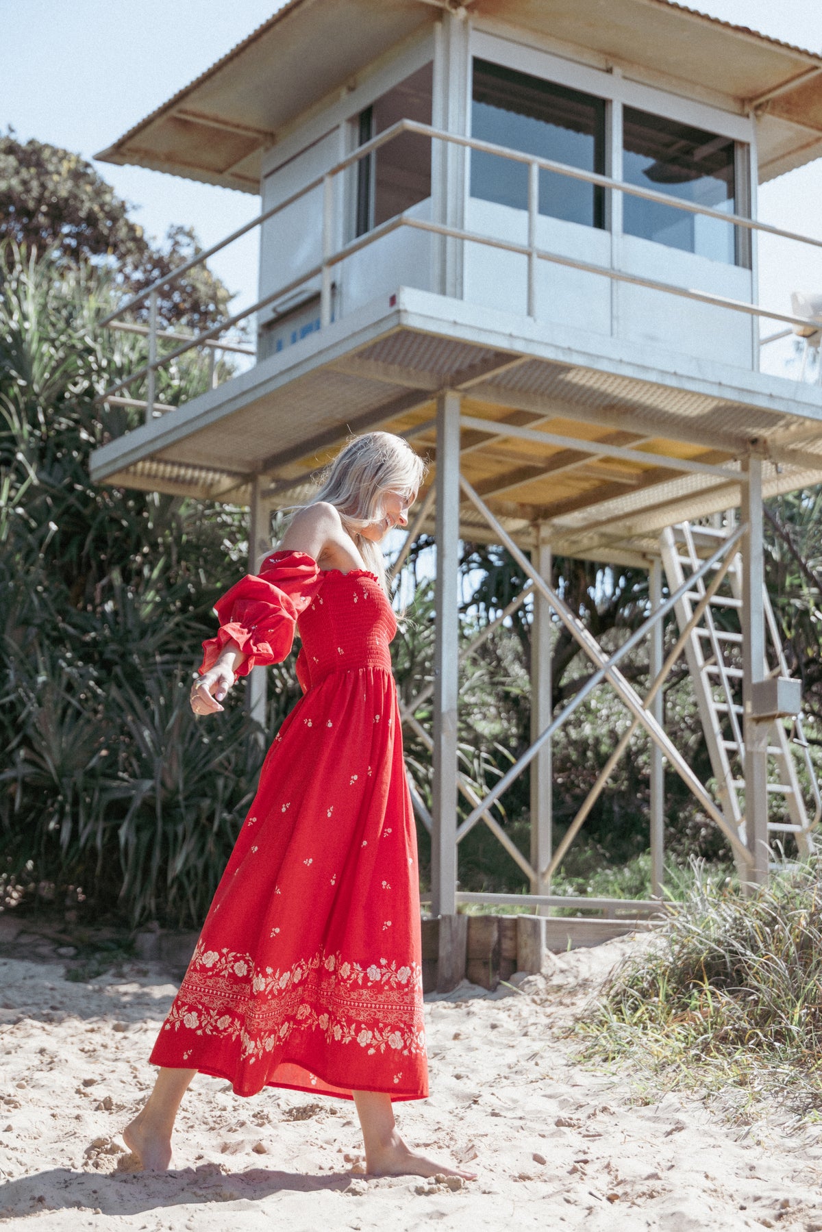 Petal and Pup Women's Domenica Shirred Long Sleeve Midi Dress - Red Floral Bandana - M Petal and Pup Women's Domenica Shirred Long Sleeve Midi Dress - Red Floral Bandana - M