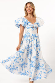 Petal and Pup USA DRESSES Dominique Midi Dress - Blue Floral Print