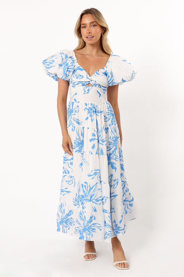 Petal and Pup USA DRESSES Dominique Midi Dress - Blue Floral Print