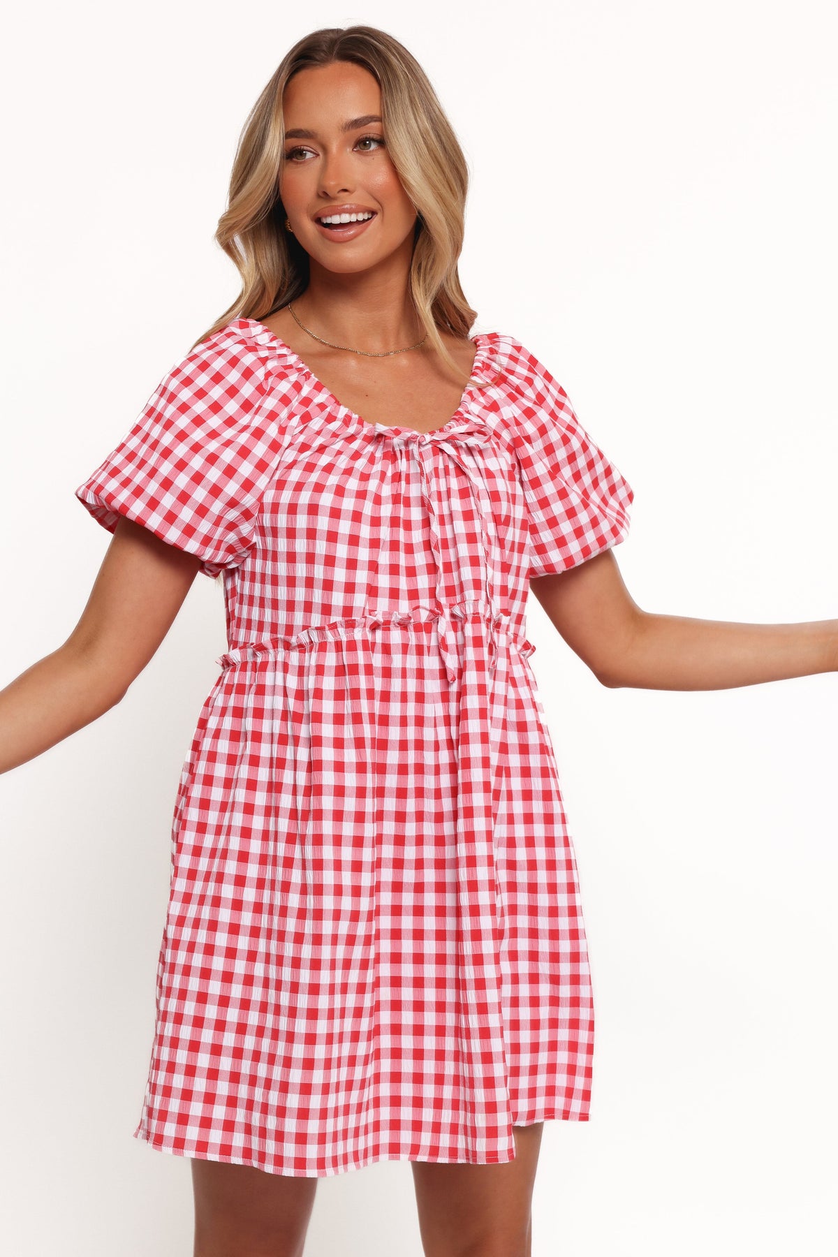 dolce petit red dress Dolce Petit Girls Strawberry Red Flower & Gingham Dress