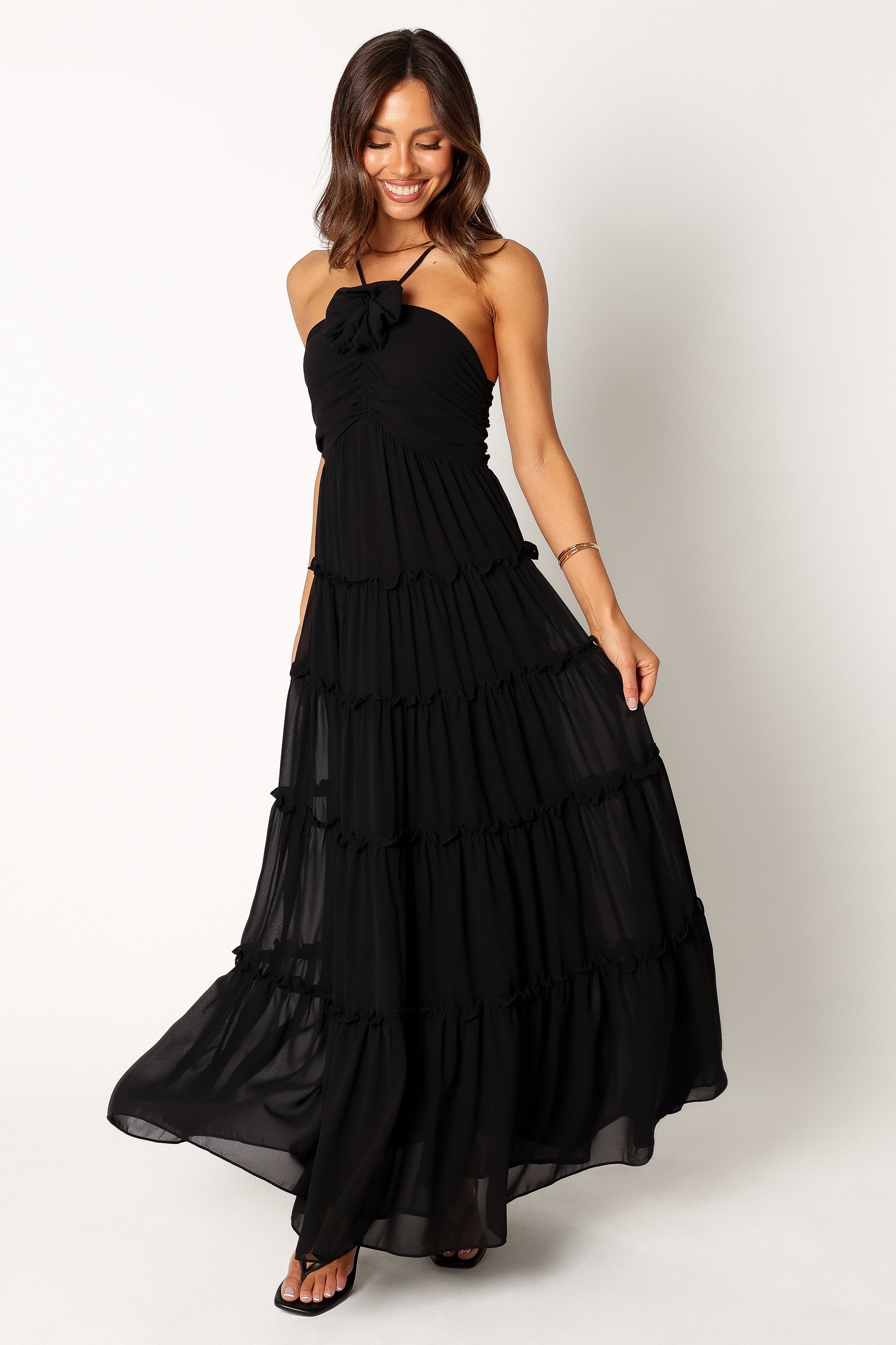 Buy Lipsy Black Applique Halter Maxi Dress from the Next UK online