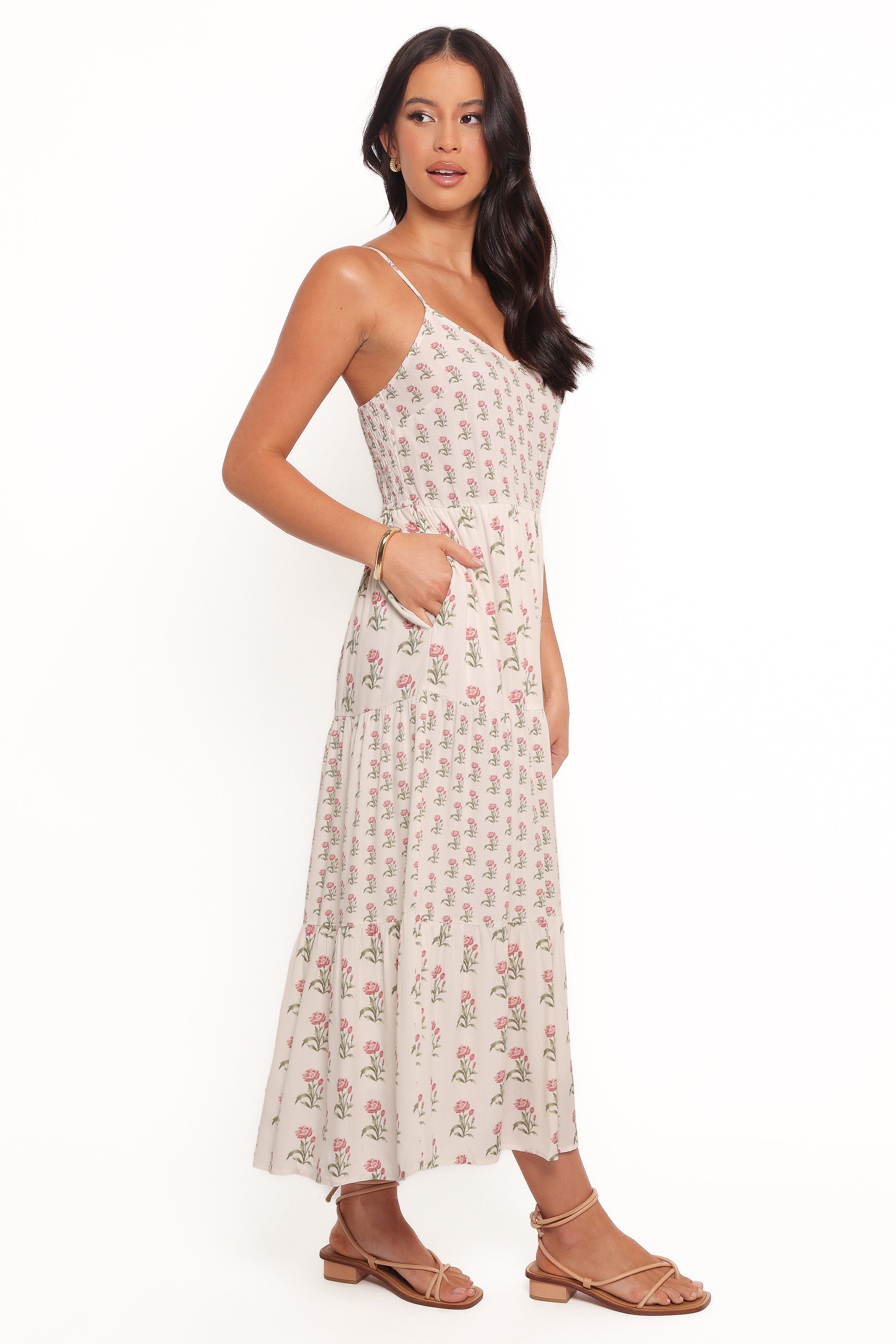 Petal and Pup USA DRESSES Echo Midi Dress - White/Pink