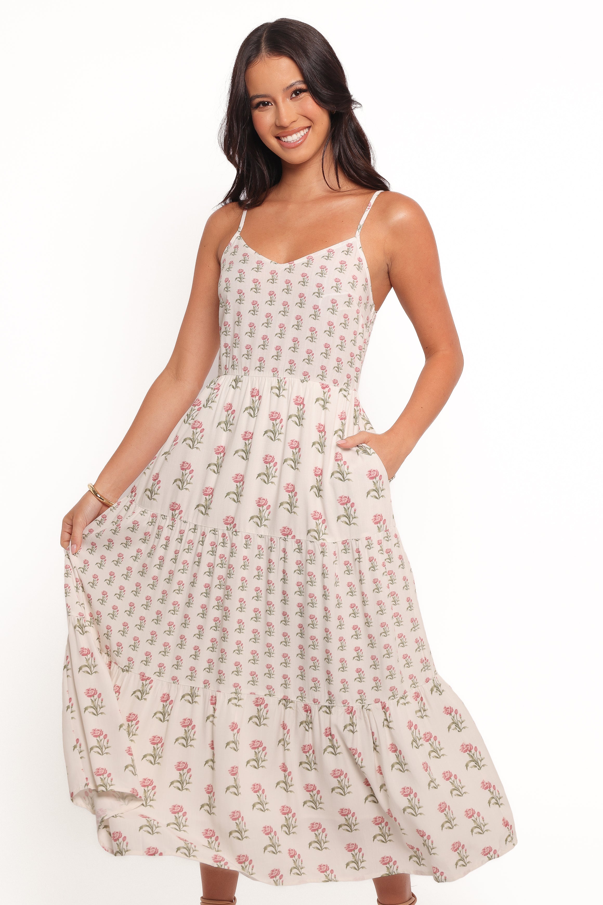 Petal and Pup USA DRESSES Echo Midi Dress - White/Pink