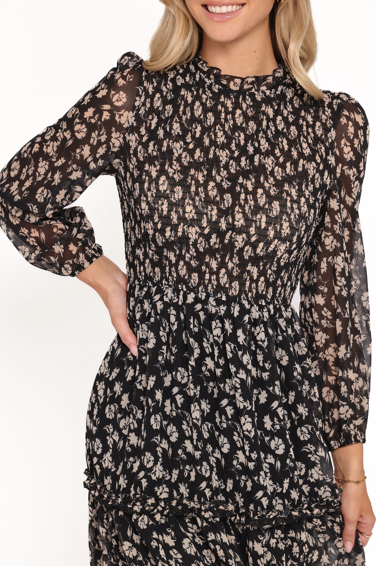 shirred long sleeve dress Plus Size Shirred Long Sleeve Dress- RUST