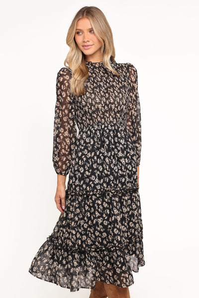 Petal and Pup Women's Edwina Shirred Frill Long Sleeve Midi Dress
