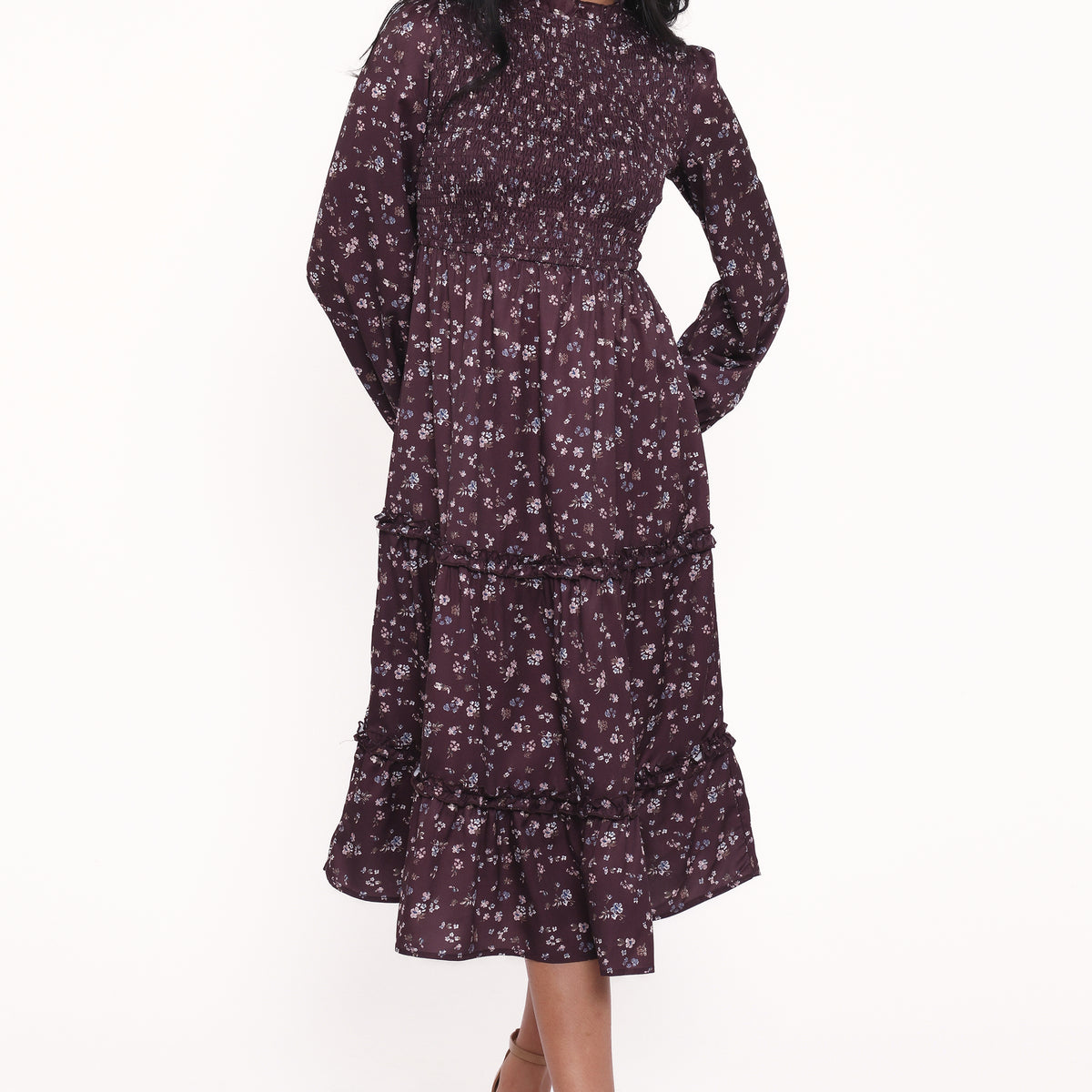 Petal and Pup Women's Edwina Shirred Frill Long Sleeve Midi Dress
