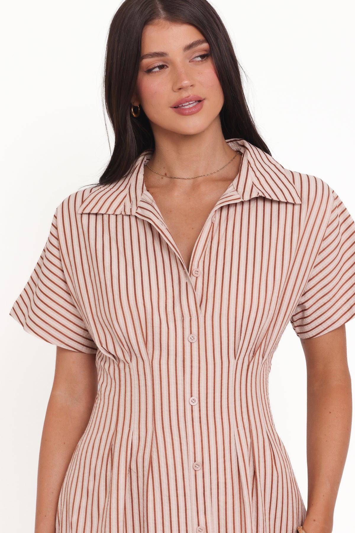 Eilis Short Sleeve Button Down Maxi Dress - Brown Stripe | Petal & Pup USA Eilis Short Sleeve Button Down Maxi Dress - Brown Stripe | Petal & Pup USA