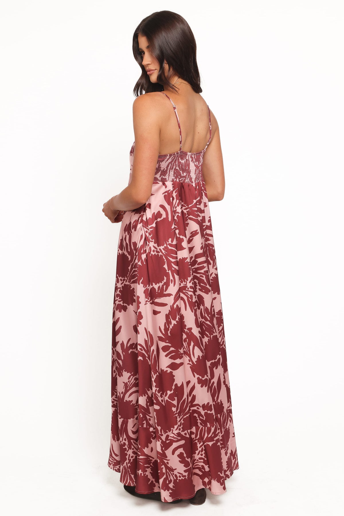 open lace back dress Simple Red Satin A Line Long Prom Dresses with High Slit, Red Formal G –  abcprom