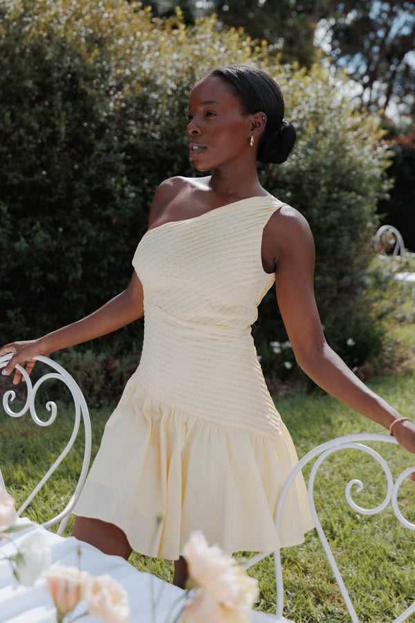 Petal and Pup USA DRESSES Elaria Off Shoulder Mini Dress - Butter Yellow