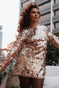 Petal and Pup USA DRESSES Electra Long Sleeve Mini Dress - Gold