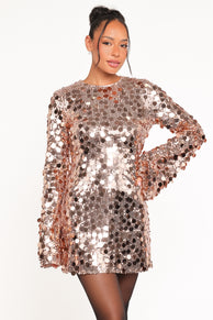 Petal and Pup USA DRESSES Electra Long Sleeve Mini Dress - Gold