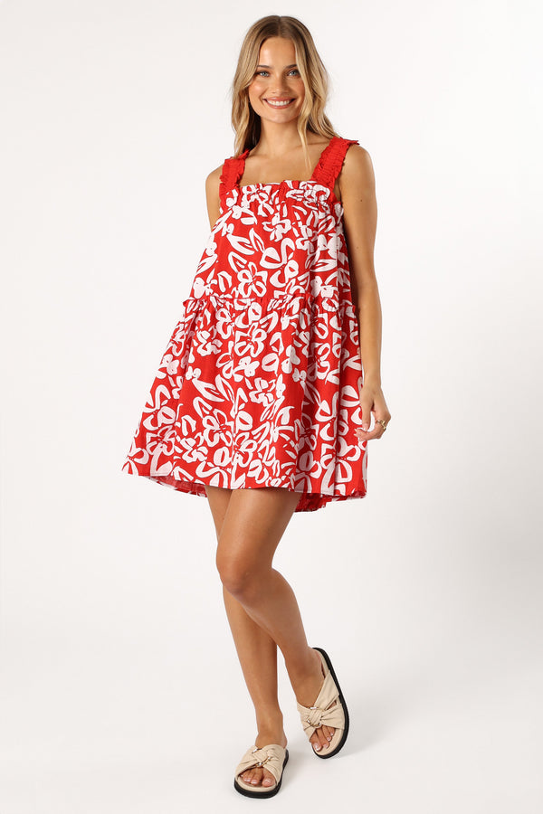 Petal and Pup USA DRESSES Elena Mini Dress - Red Floral