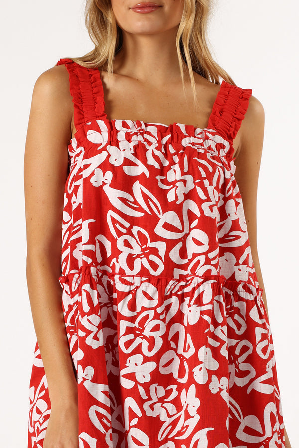 Petal and Pup USA DRESSES Elena Mini Dress - Red Floral