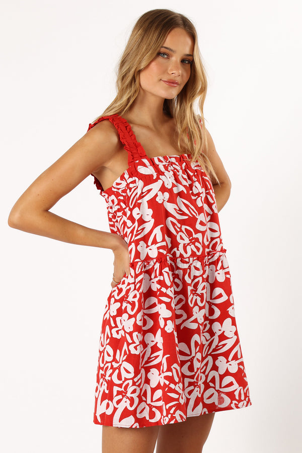 Petal and Pup USA DRESSES Elena Mini Dress - Red Floral