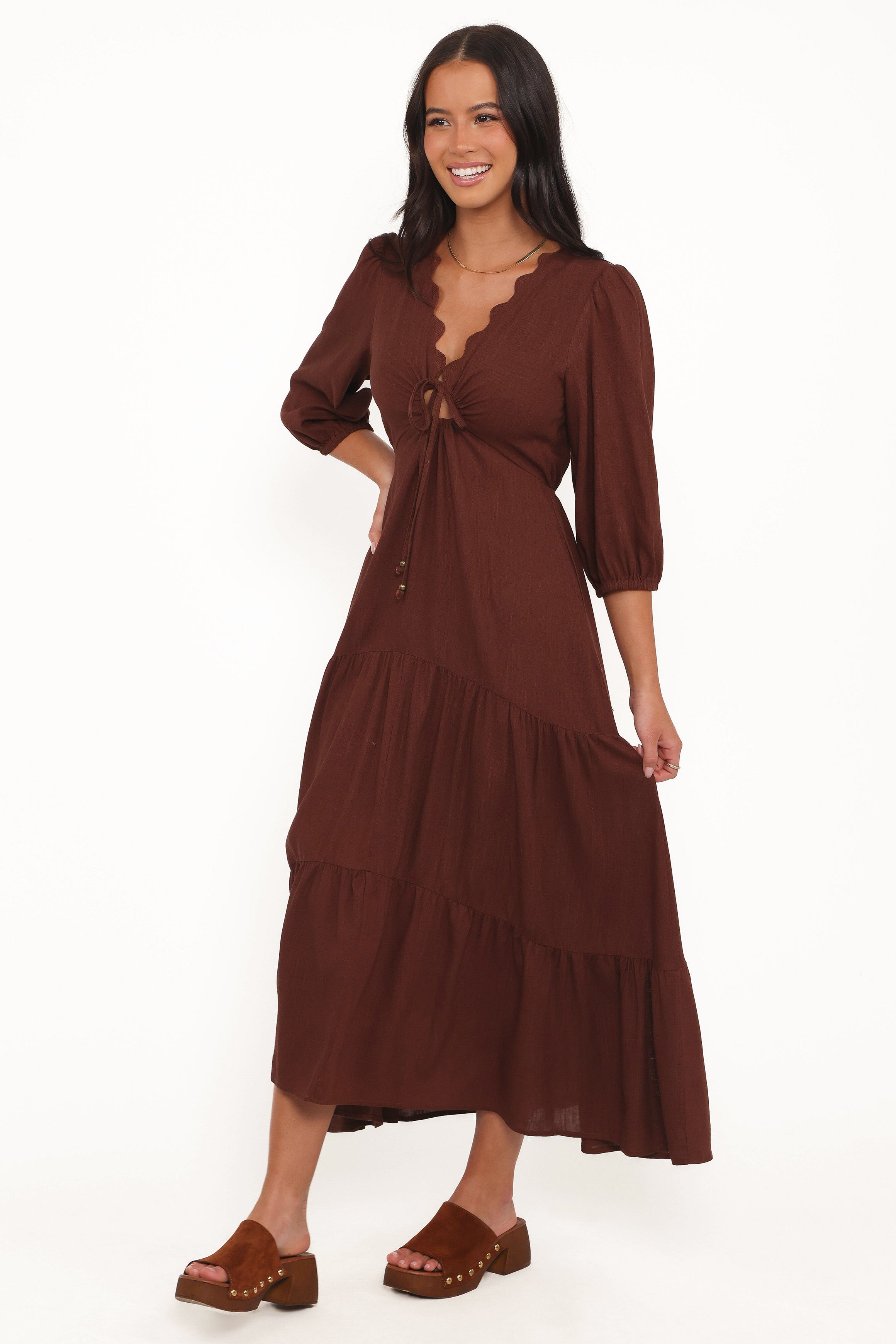 Petal and Pup USA DRESSES Eleonara Midi Dress - Chocolate