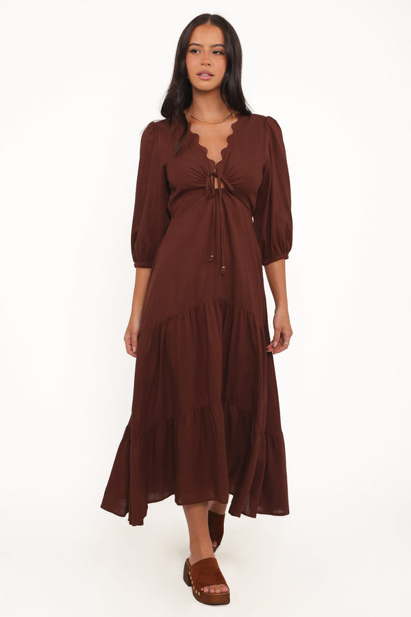Chlo Puff Sleeve Midi Dress - Cherry Print