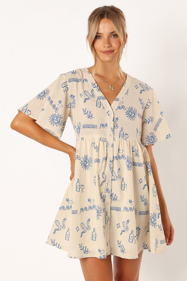 Petal and Pup USA DRESSES Elias Mini Dress - Beige Blue