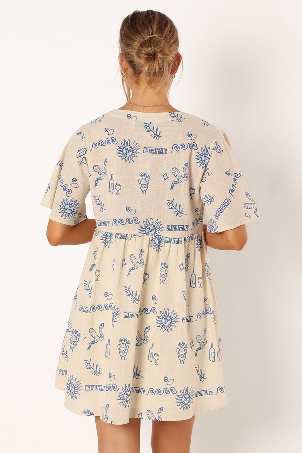 Petal and Pup USA DRESSES Elias Mini Dress - Beige Blue