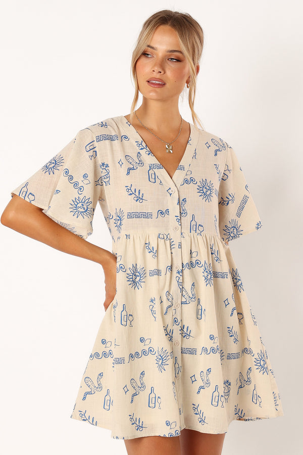 Petal and Pup USA DRESSES Elias Mini Dress - Beige Blue