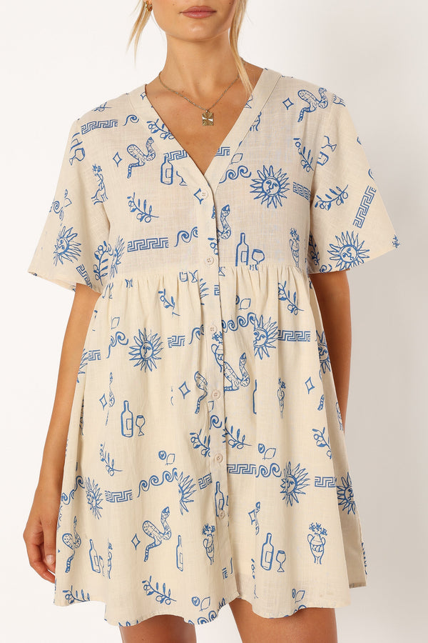 Petal and Pup USA DRESSES Elias Mini Dress - Beige Blue