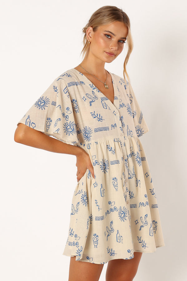 Petal and Pup USA DRESSES Elias Mini Dress - Beige Blue