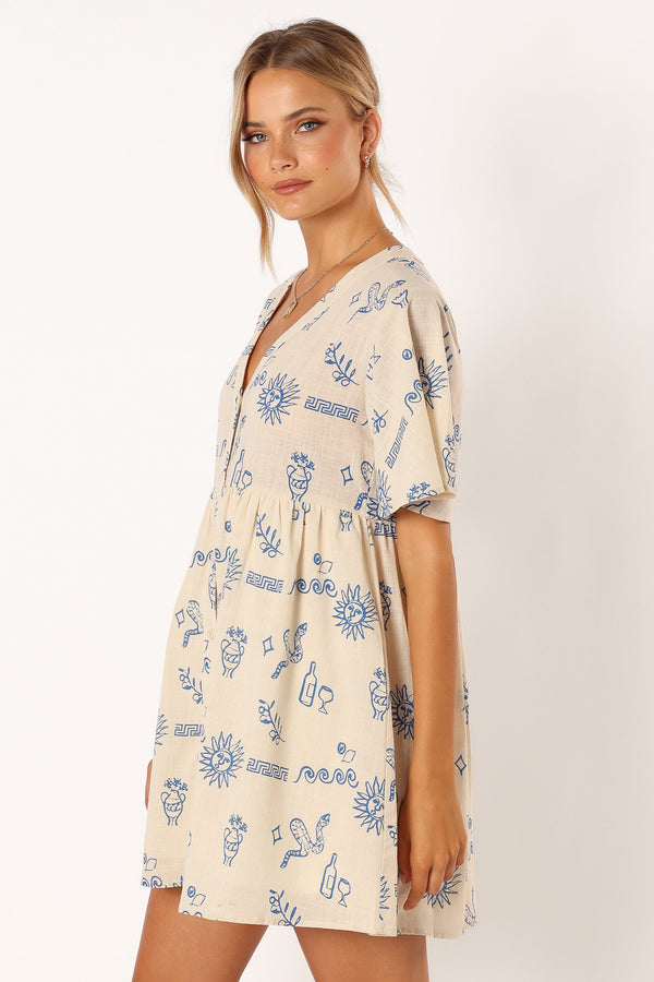 Petal and Pup USA DRESSES Elias Mini Dress - Beige Blue