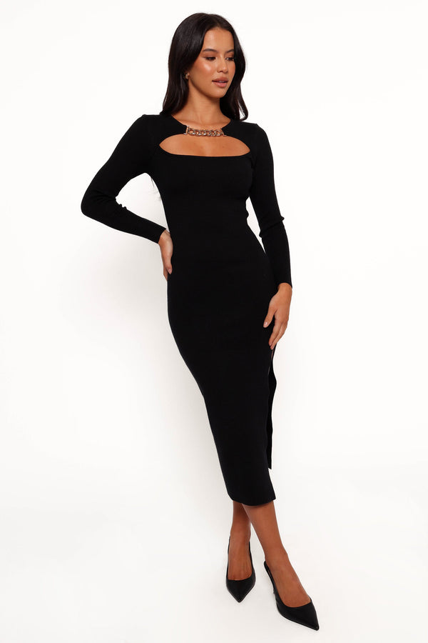 Petal and Pup USA DRESSES Elissa Long Sleeve Midi Dress - Black