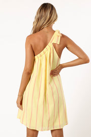 Petal and Pup USA DRESSES Ellie One Shoulder Dress - Yellow Pink Stripe