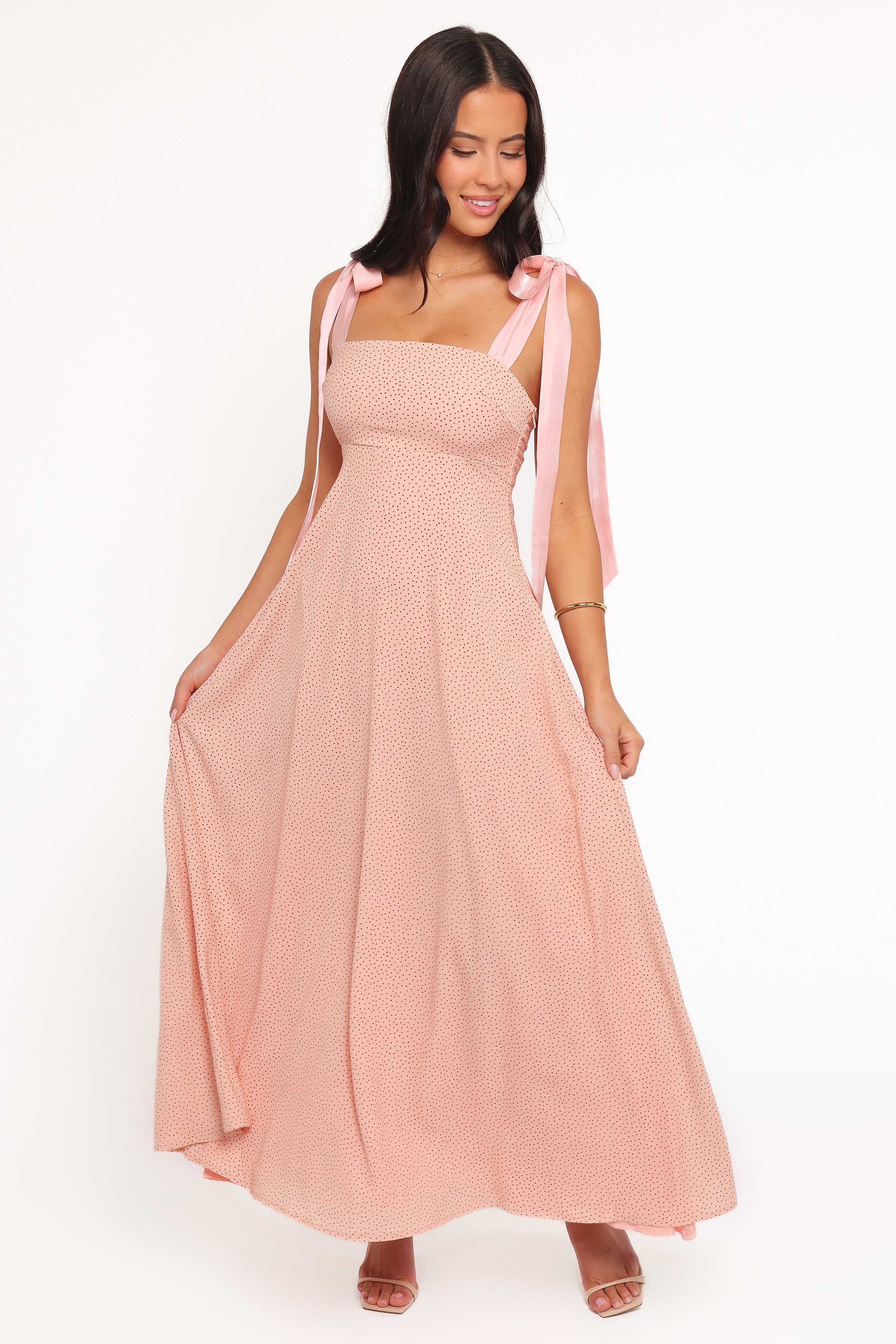 Petal and Pup USA DRESSES Ellody Maxi Dress - Peach Polka Dot