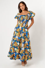 Petal and Pup USA DRESSES Elsie Short Sleeve Maxi Dress - Denim Blue