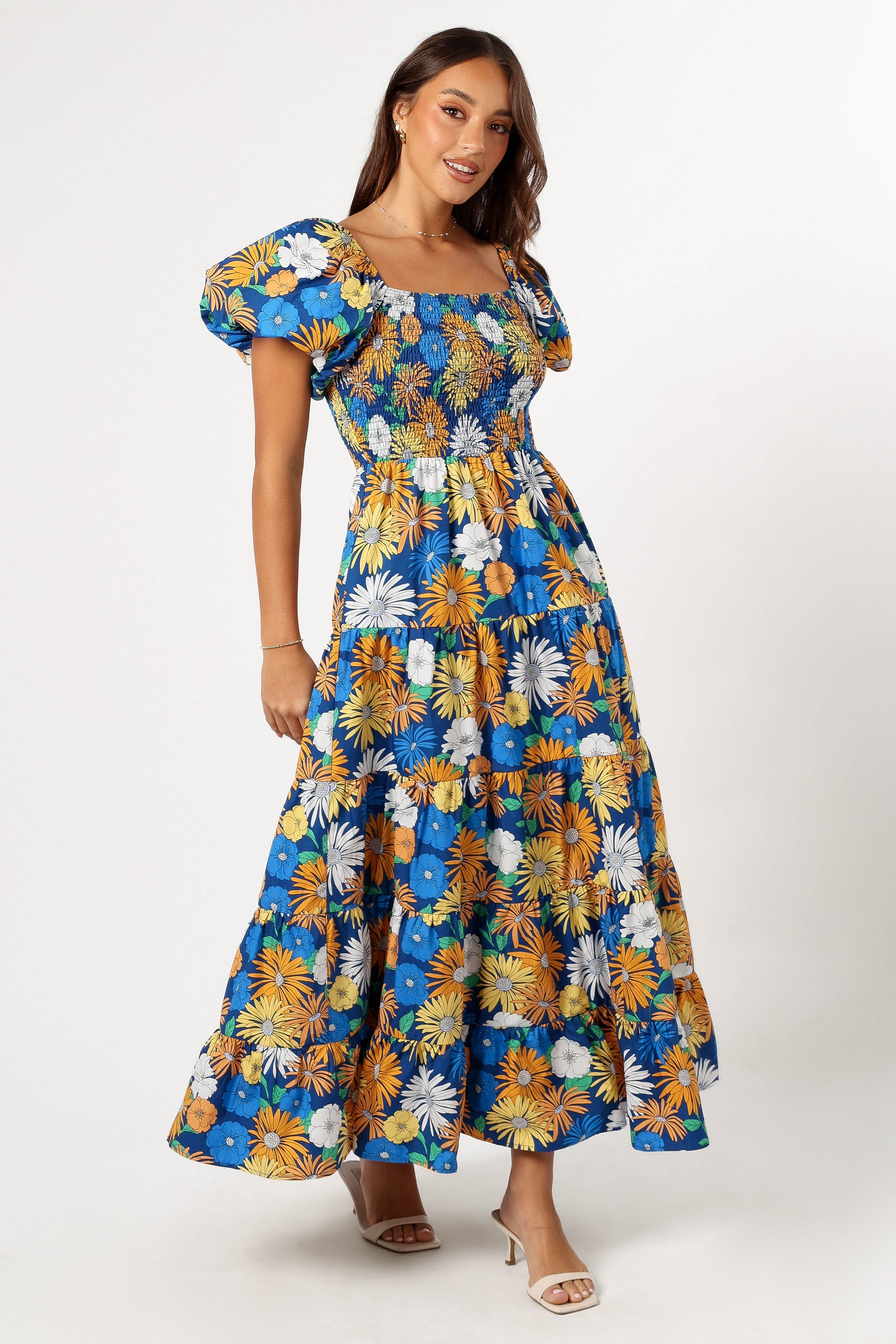 Petal and Pup USA DRESSES Elsie Short Sleeve Maxi Dress - Denim Blue